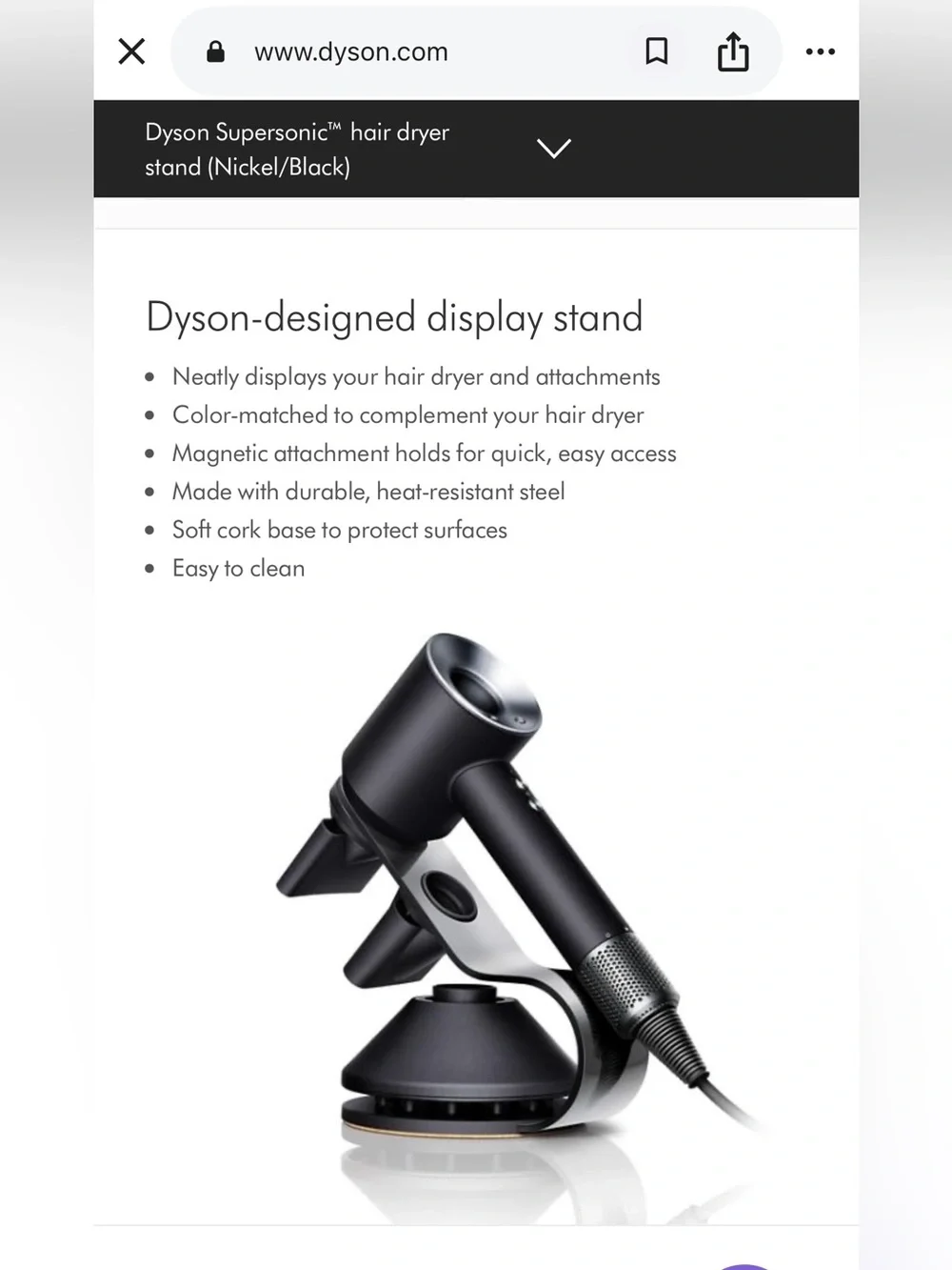 Dyson Nickel/Black Supersonic Hair Dryer Display Stand